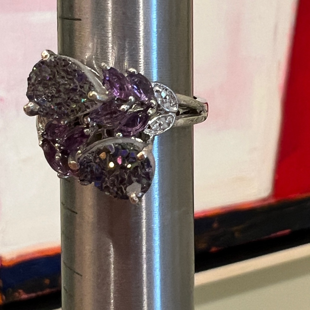 Sterling Silver Purple Cluster Ring - Picture 7 of 7